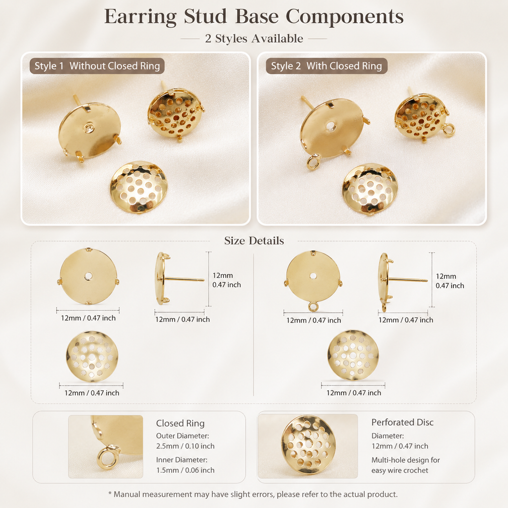 Metal Wire Crochet Earring Stud Base Components Gold Silver Jewelry Findings Two Styles Available**