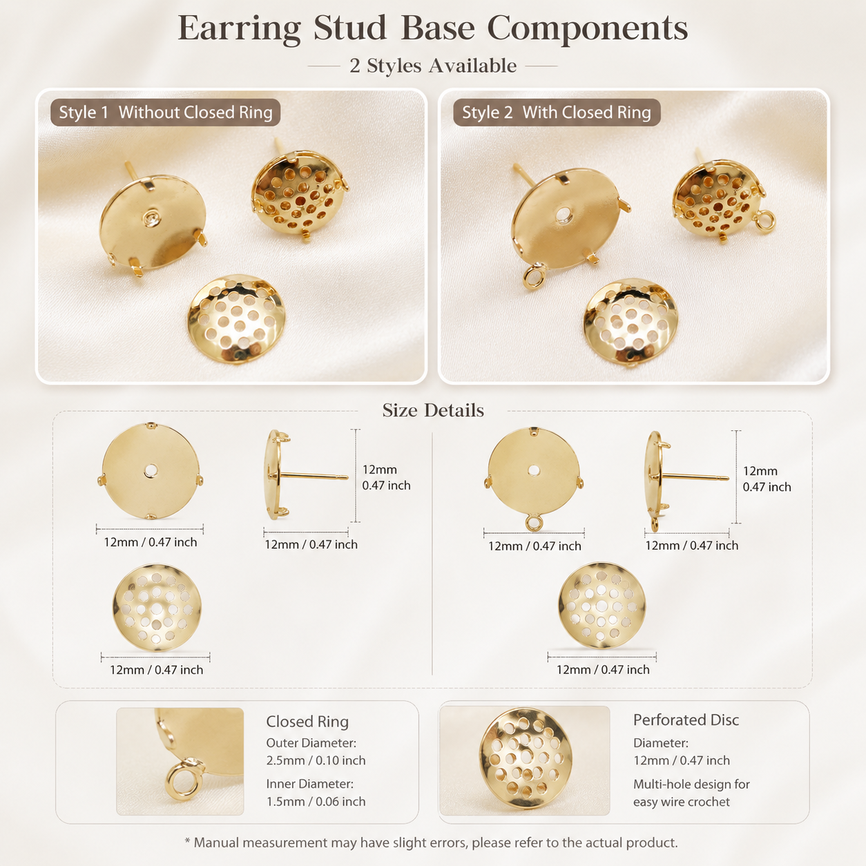 Metal Wire Crochet Earring Stud Base Components Gold Silver Jewelry Findings Two Styles Available**