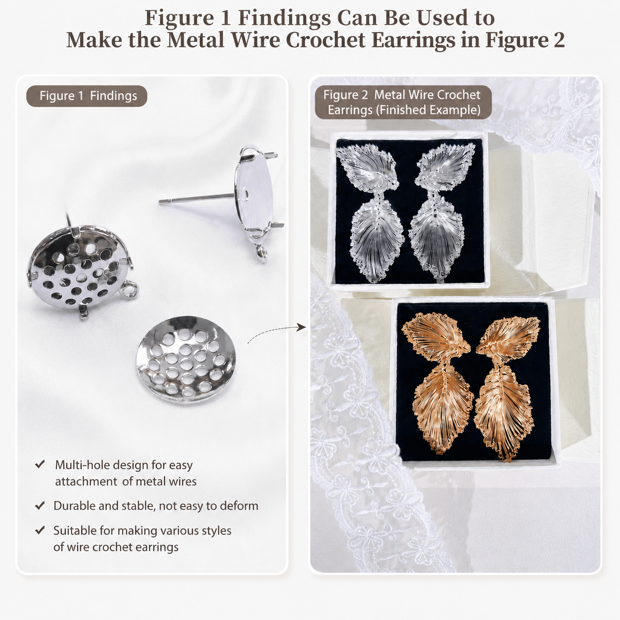 Metal Wire Crochet Earring Stud Base Components Gold Silver Jewelry Findings Two Styles Available**