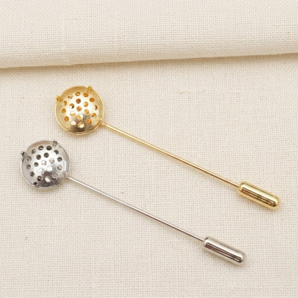 Gold Plated Copper Mesh Disc Decorative Lapel Pin Floral Brooch Base DIY Accessory Component