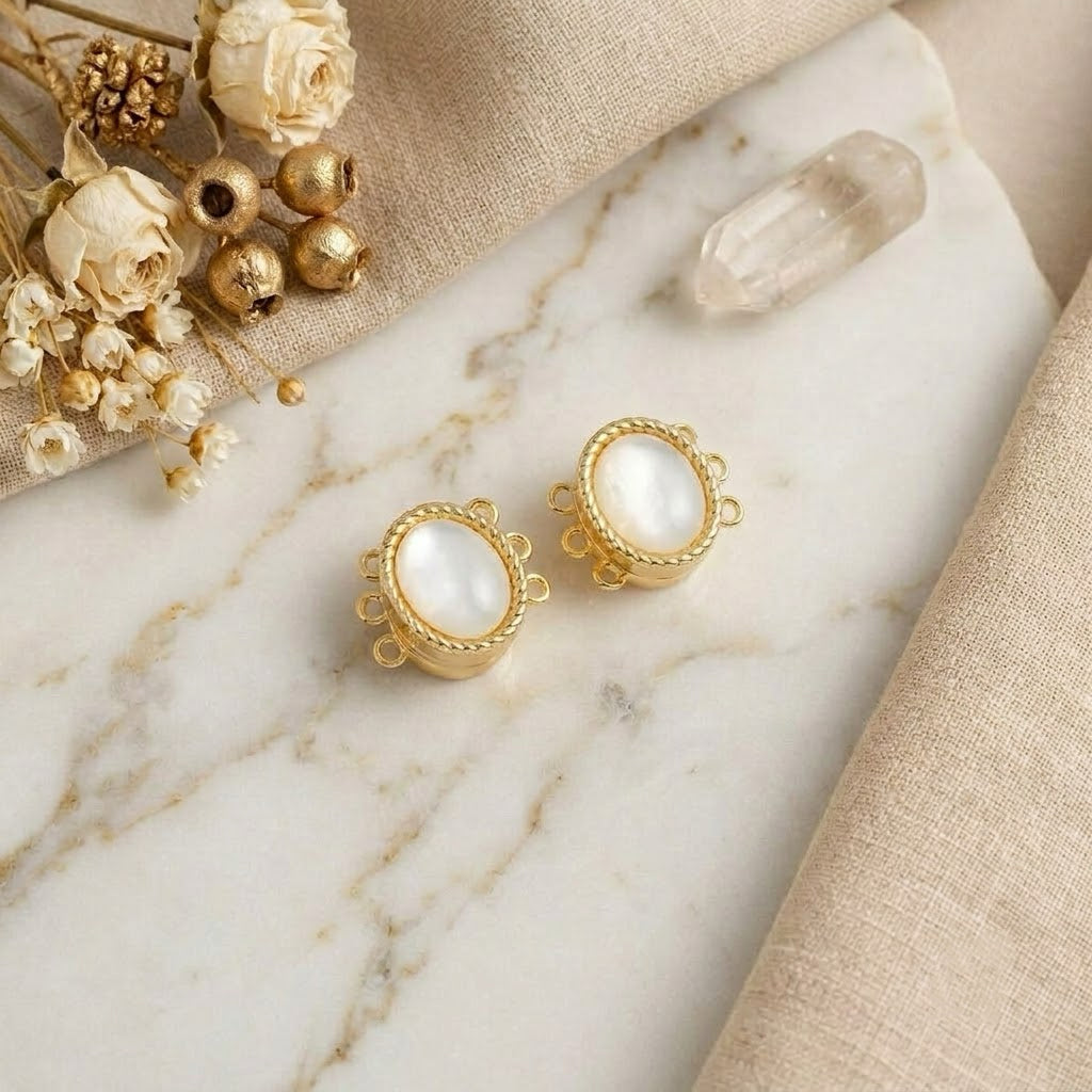 Three Hole Magnetic Clasp White Shell 18K Gold Plated Multi Strand Jewelry Connector Finding