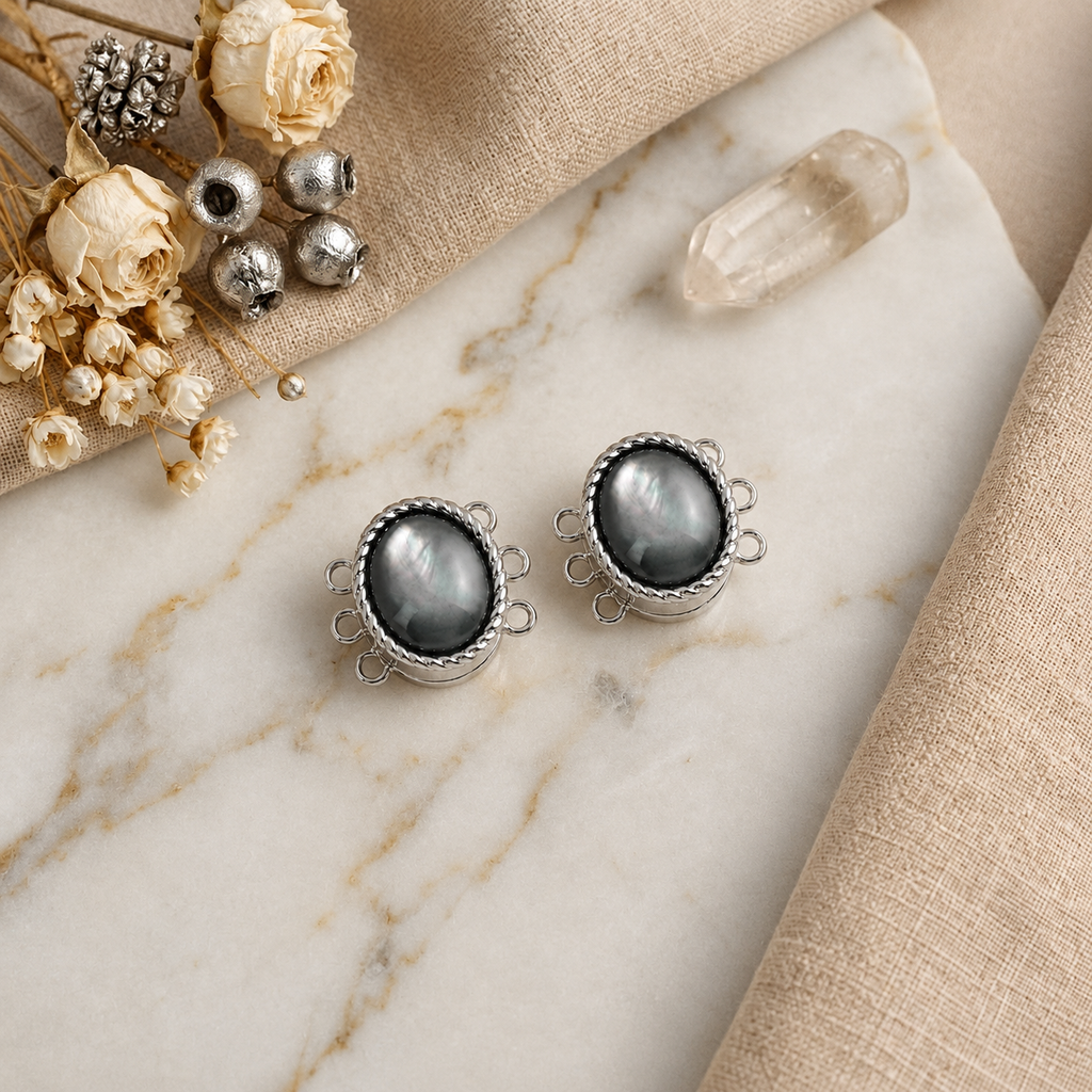 Three Hole Magnetic Clasp White Shell 18K Gold Plated Multi Strand Jewelry Connector Finding