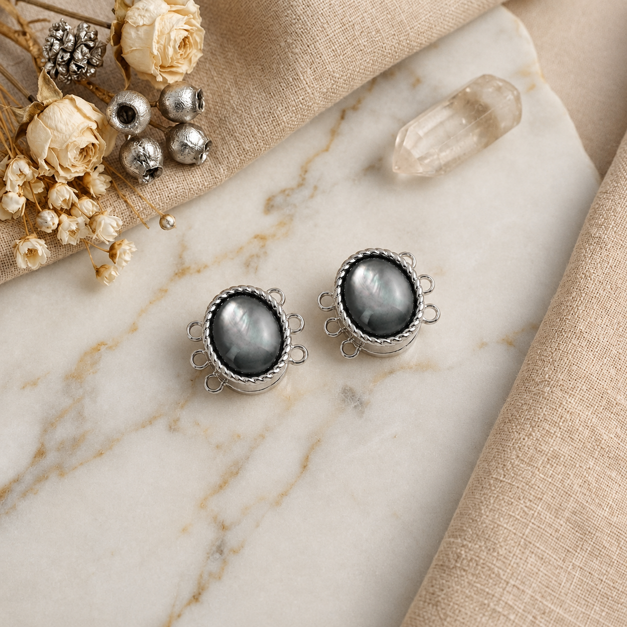 Three Hole Magnetic Clasp White Shell 18K Gold Plated Multi Strand Jewelry Connector Finding
