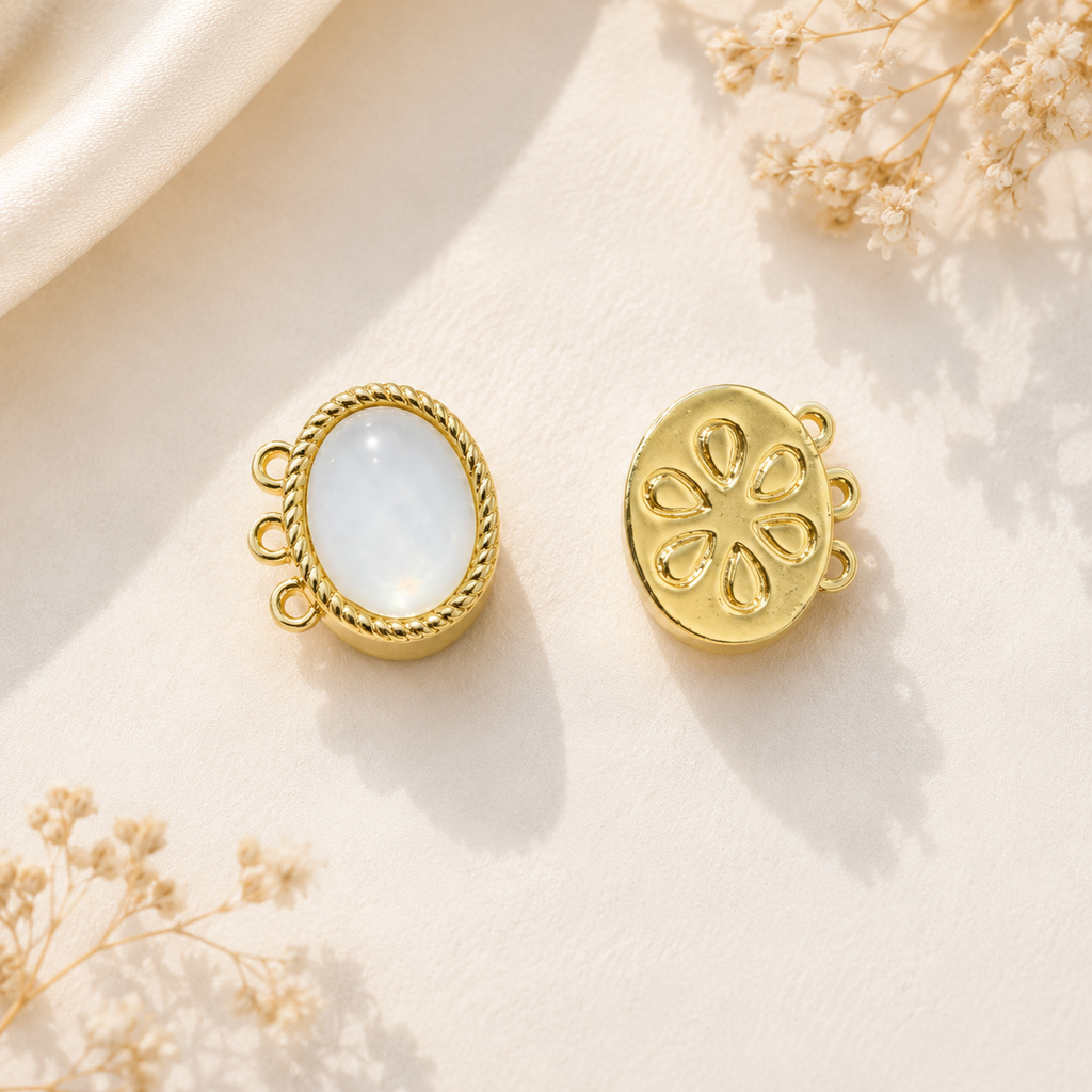 Three Hole Magnetic Clasp White Shell 18K Gold Plated Multi Strand Jewelry Connector Finding