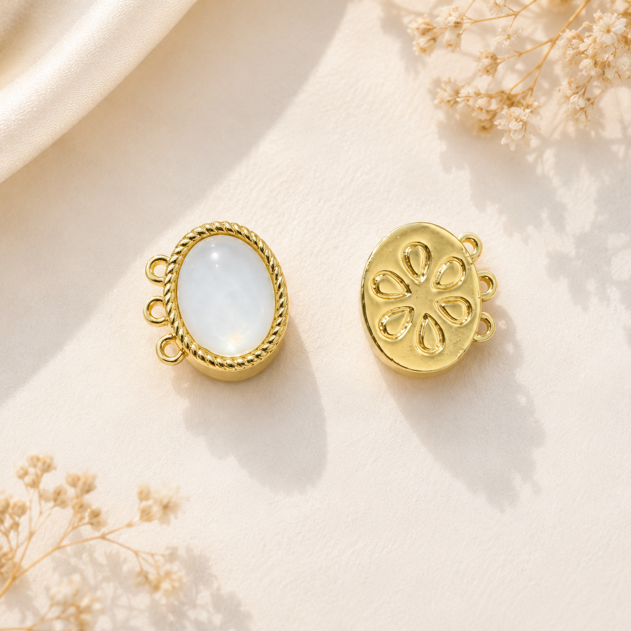 Three Hole Magnetic Clasp White Shell 18K Gold Plated Multi Strand Jewelry Connector Finding