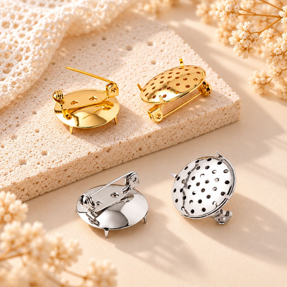 Mesh Brooch Pin Base Gold Silver Jewelry Findings For Wire Crochet Handmade Accessories Making