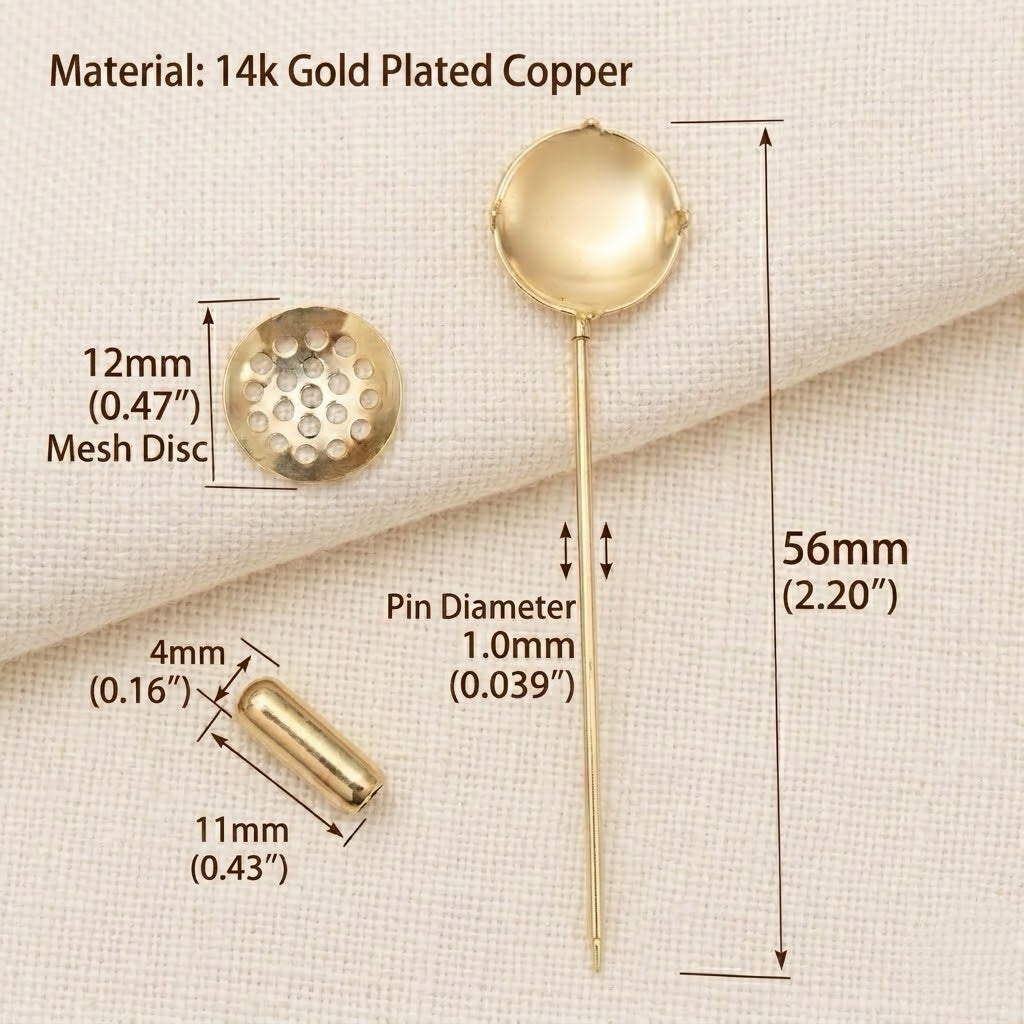 Gold Plated Copper Mesh Disc Decorative Lapel Pin Floral Brooch Base DIY Accessory Component