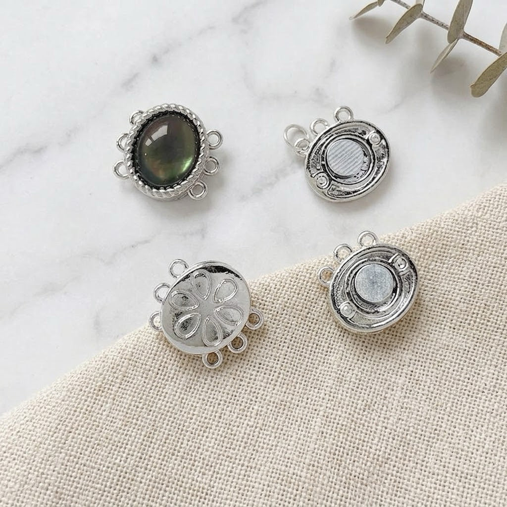 Three Hole Magnetic Clasp White Shell 18K Gold Plated Multi Strand Jewelry Connector Finding