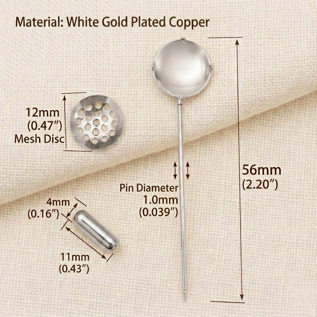 Gold Plated Copper Mesh Disc Decorative Lapel Pin Floral Brooch Base DIY Accessory Component