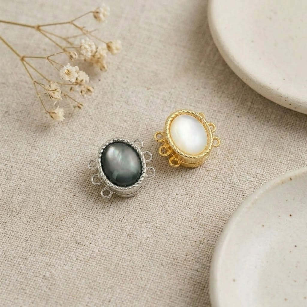 Three Hole Magnetic Clasp White Shell 18K Gold Plated Multi Strand Jewelry Connector Finding