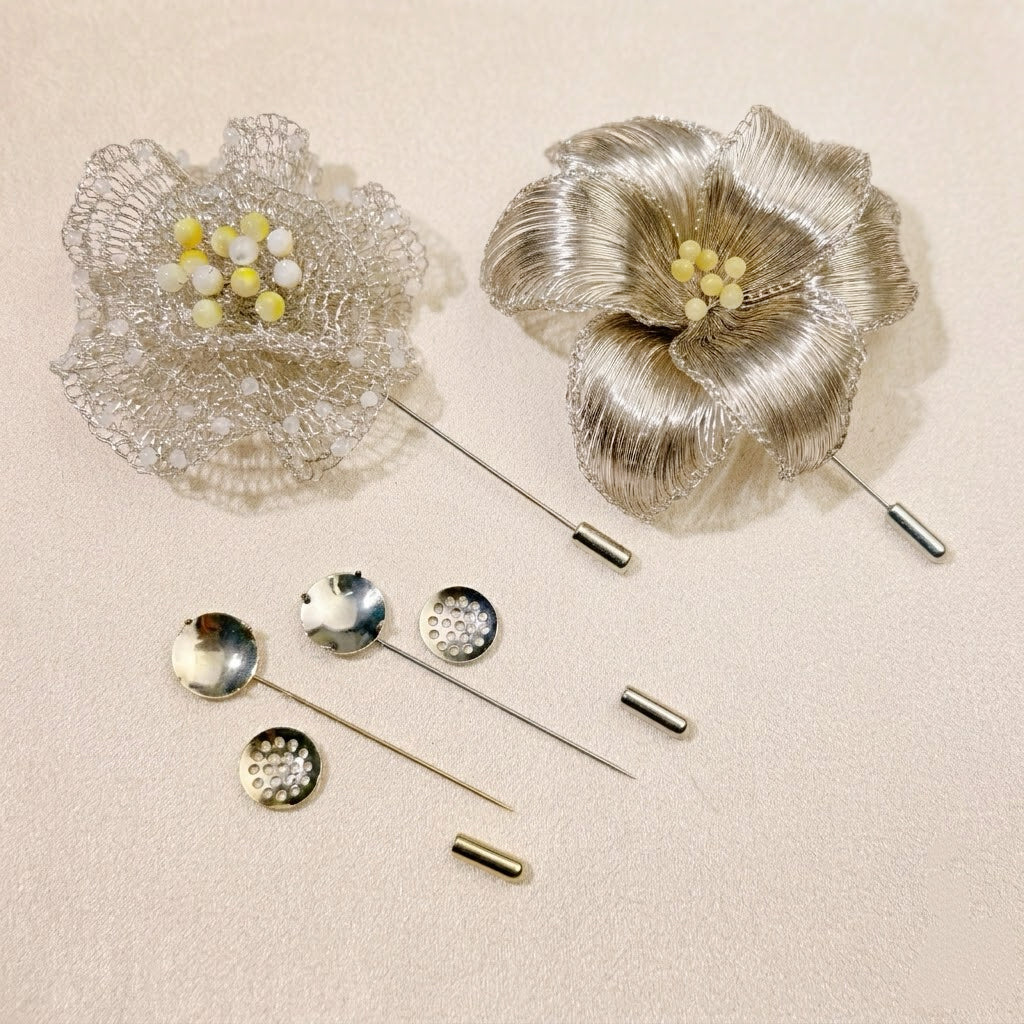 Gold Plated Copper Mesh Disc Decorative Lapel Pin Floral Brooch Base DIY Accessory Component