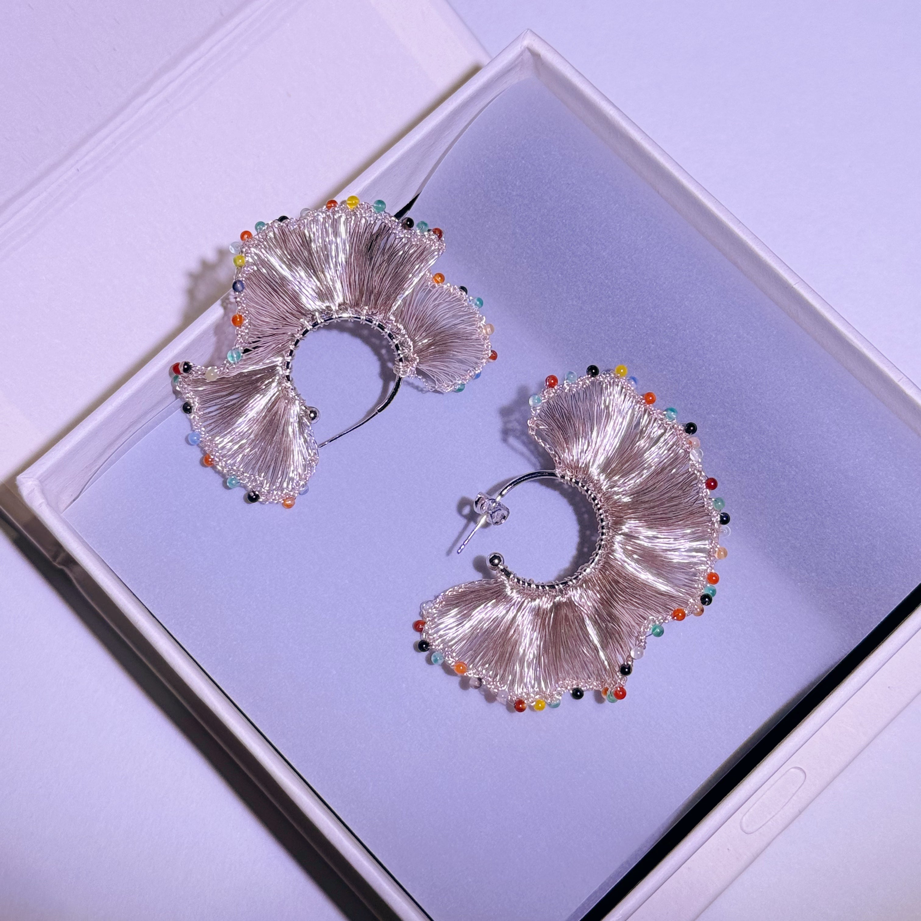 Handcrafted Metal Wire Crochet And Beaded Artisan Earrings
