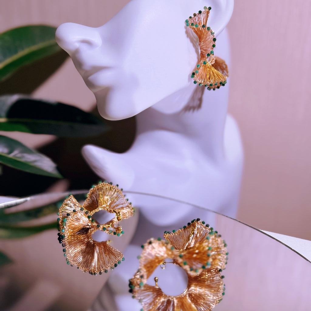 Handcrafted Metal Wire Crochet And Beaded Artisan Earrings