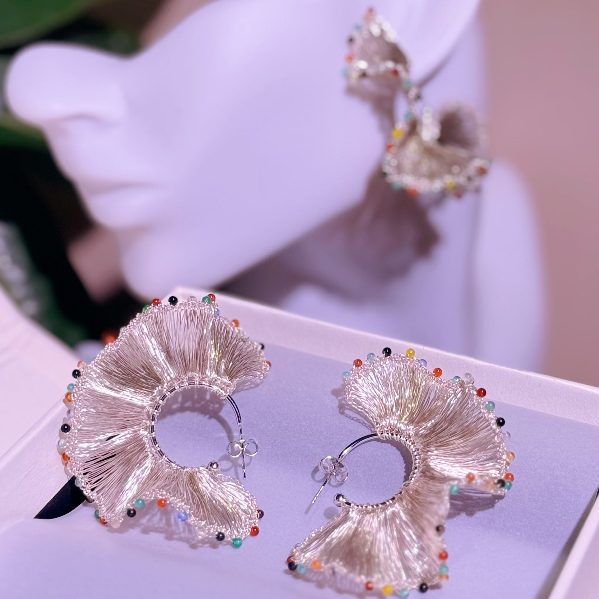 Handcrafted Metal Wire Crochet And Beaded Artisan Earrings