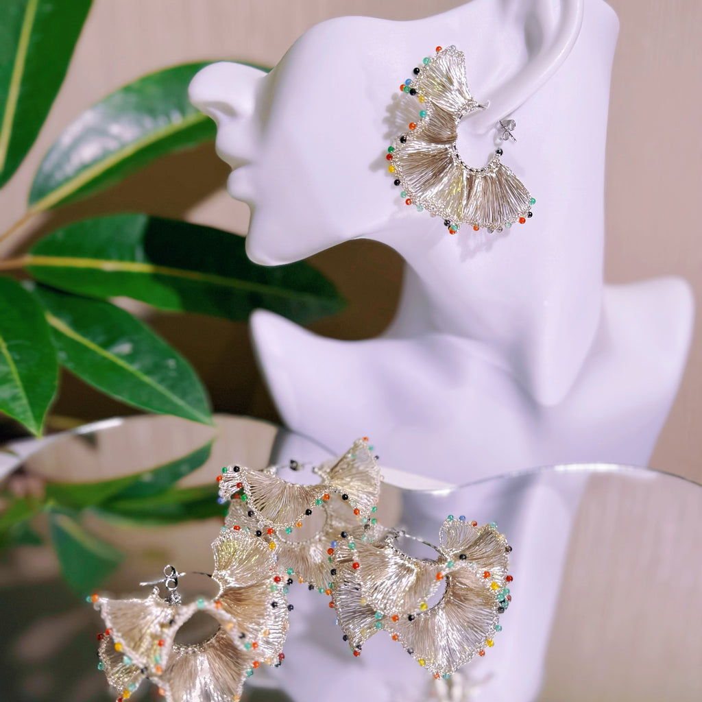 Handcrafted Metal Wire Crochet And Beaded Artisan Earrings